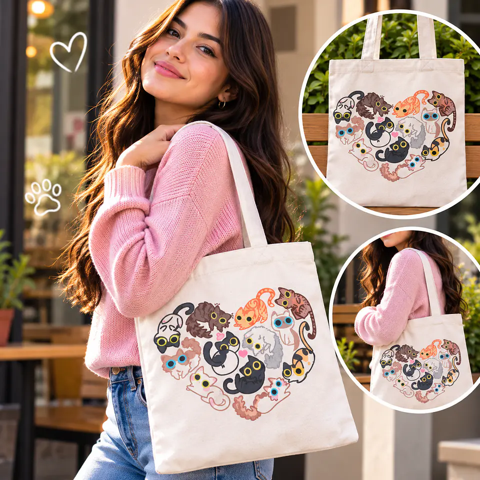 Bolsa Tote de Tela Corazón de Gatitos – Cat Lovers 🐱❤️ 2