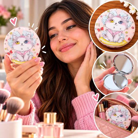 Espejo Compacto de Bolsillo Gatita con Lazo Celeste – Cat Lovers 🐱💕
