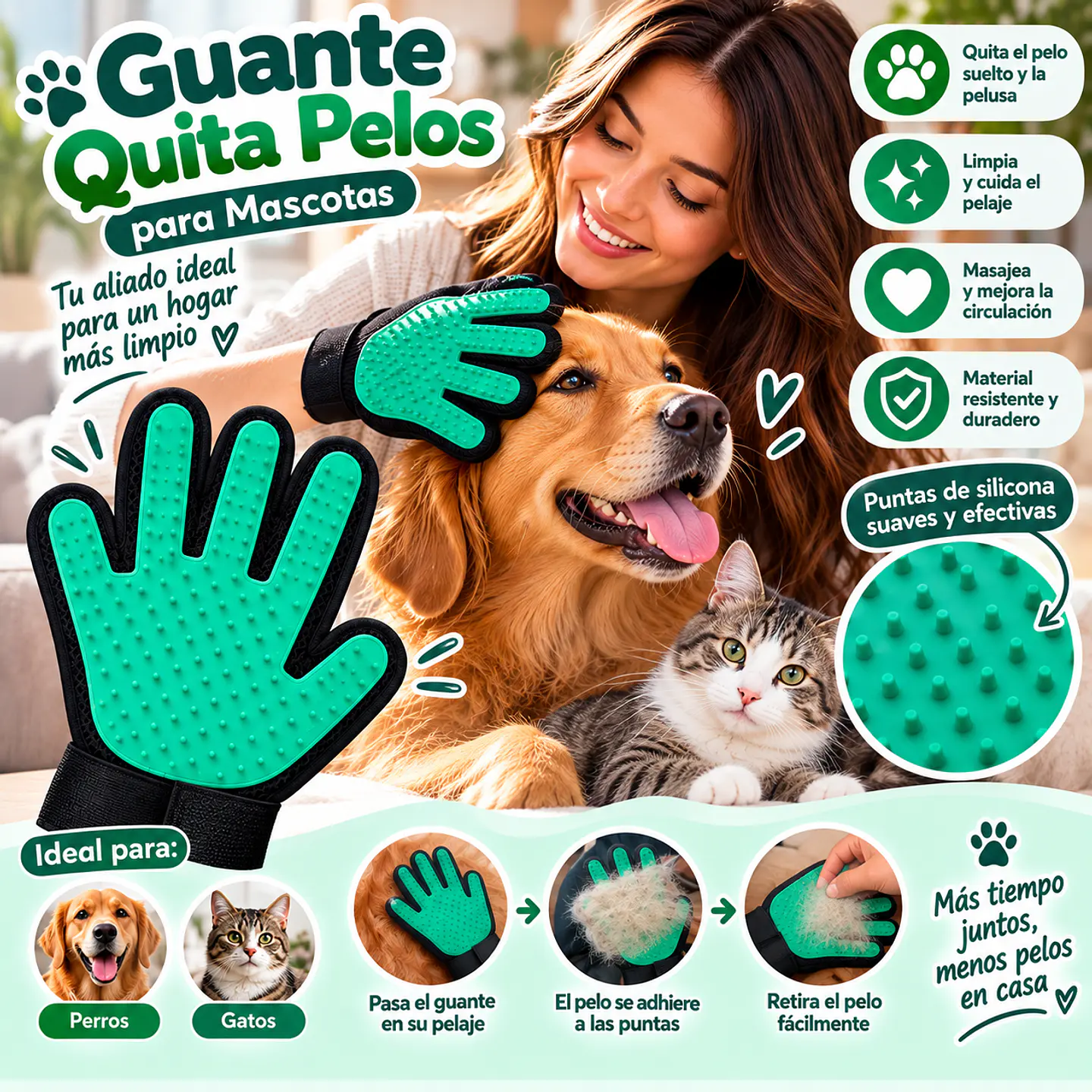 Guante Quitapelos y Masajeador para Mascotas – Azul 🐶🐱 2