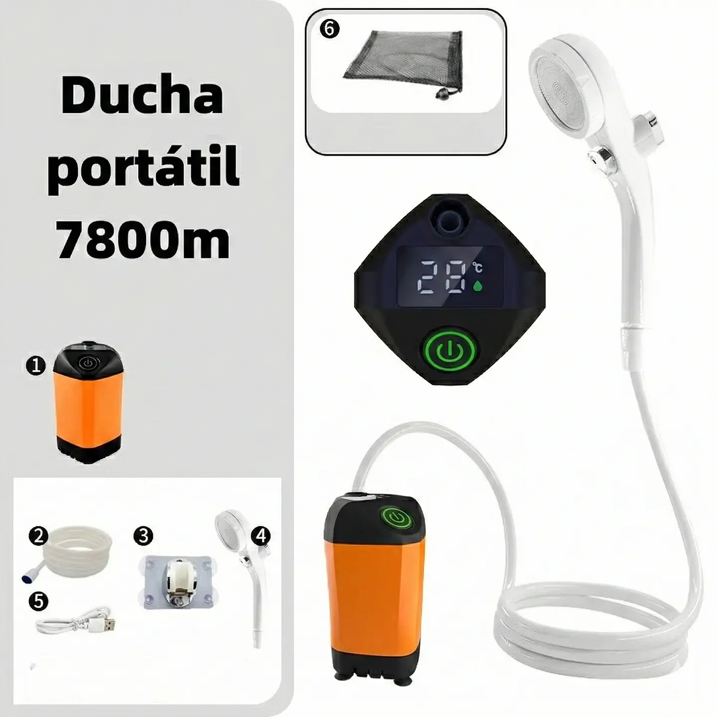 Ducha Portátil Eléctrica Camping Termómetro Mascotas Auto 4