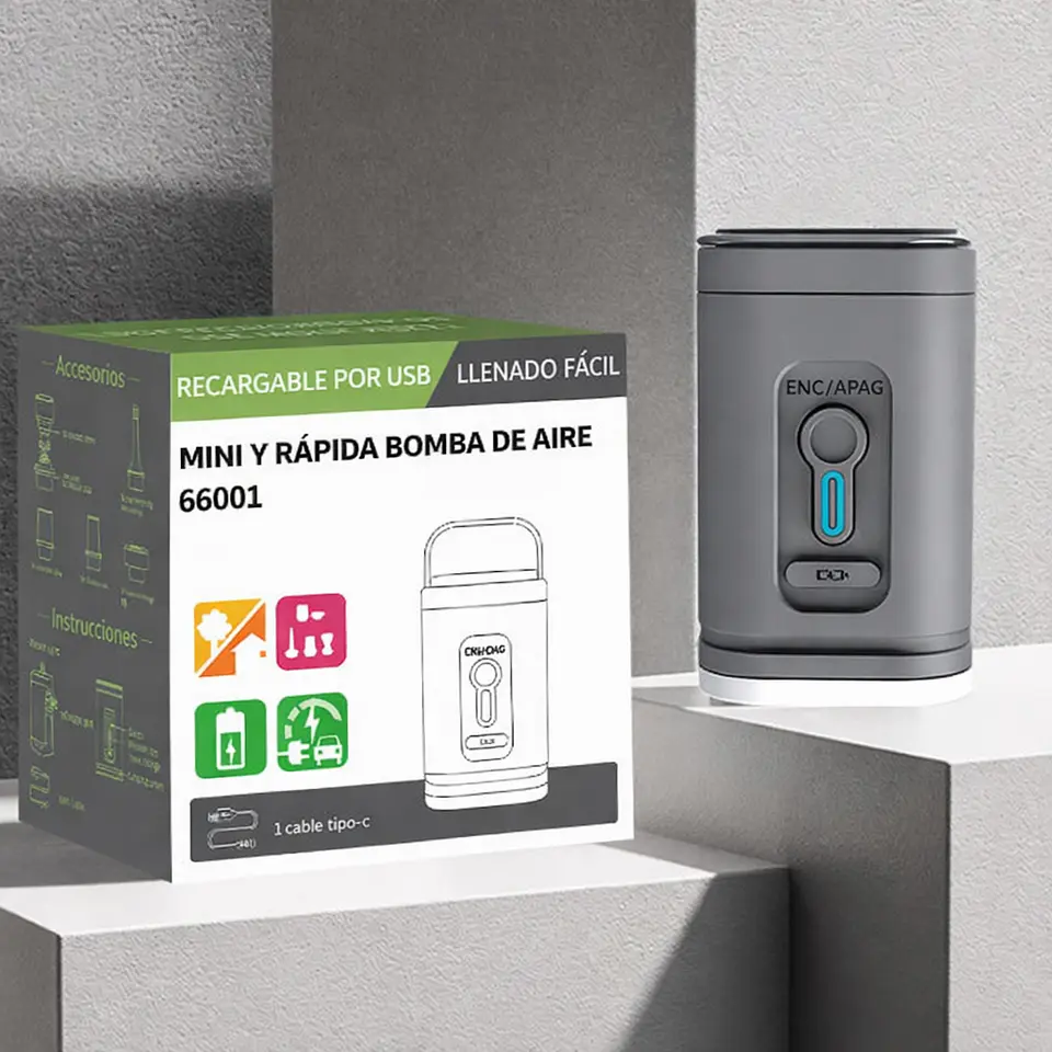 Inflador Eléctrico Portátil Recargable Linterna Camping 4