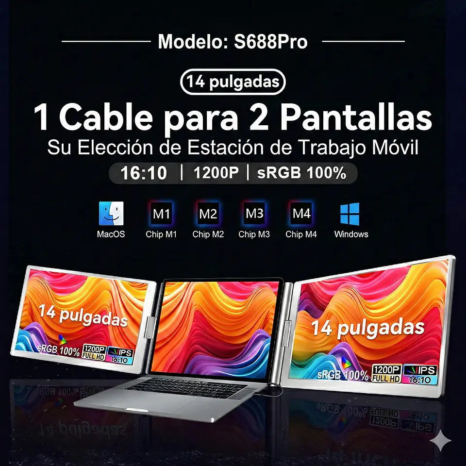 Monitor Portátil Doble Plegable 14'' Full HD Horizontal 2