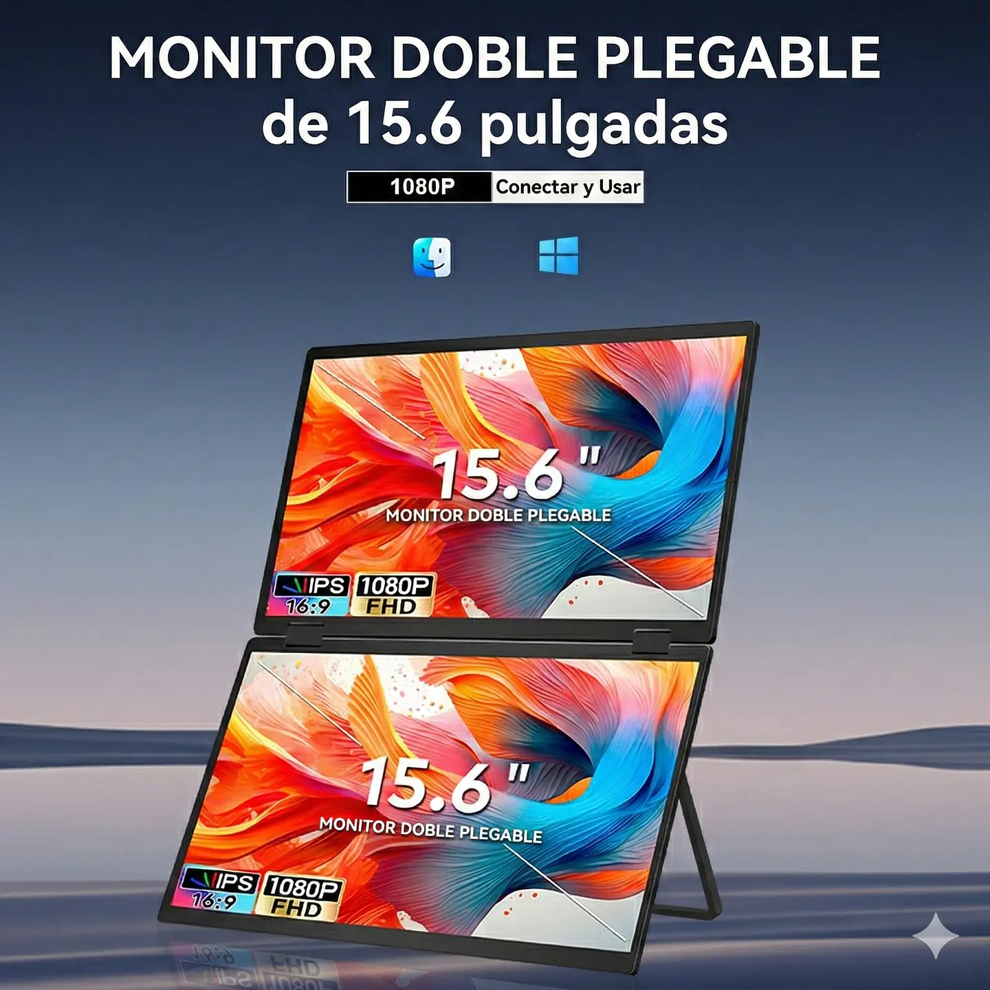 Monitor Portátil Doble Plegable 15.6'' Full HD Vertical 2