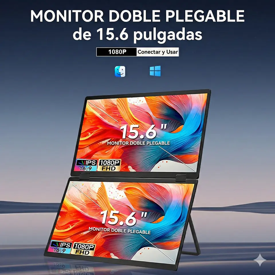 Monitor Portátil Doble Plegable 15.6'' Full HD Vertical 2