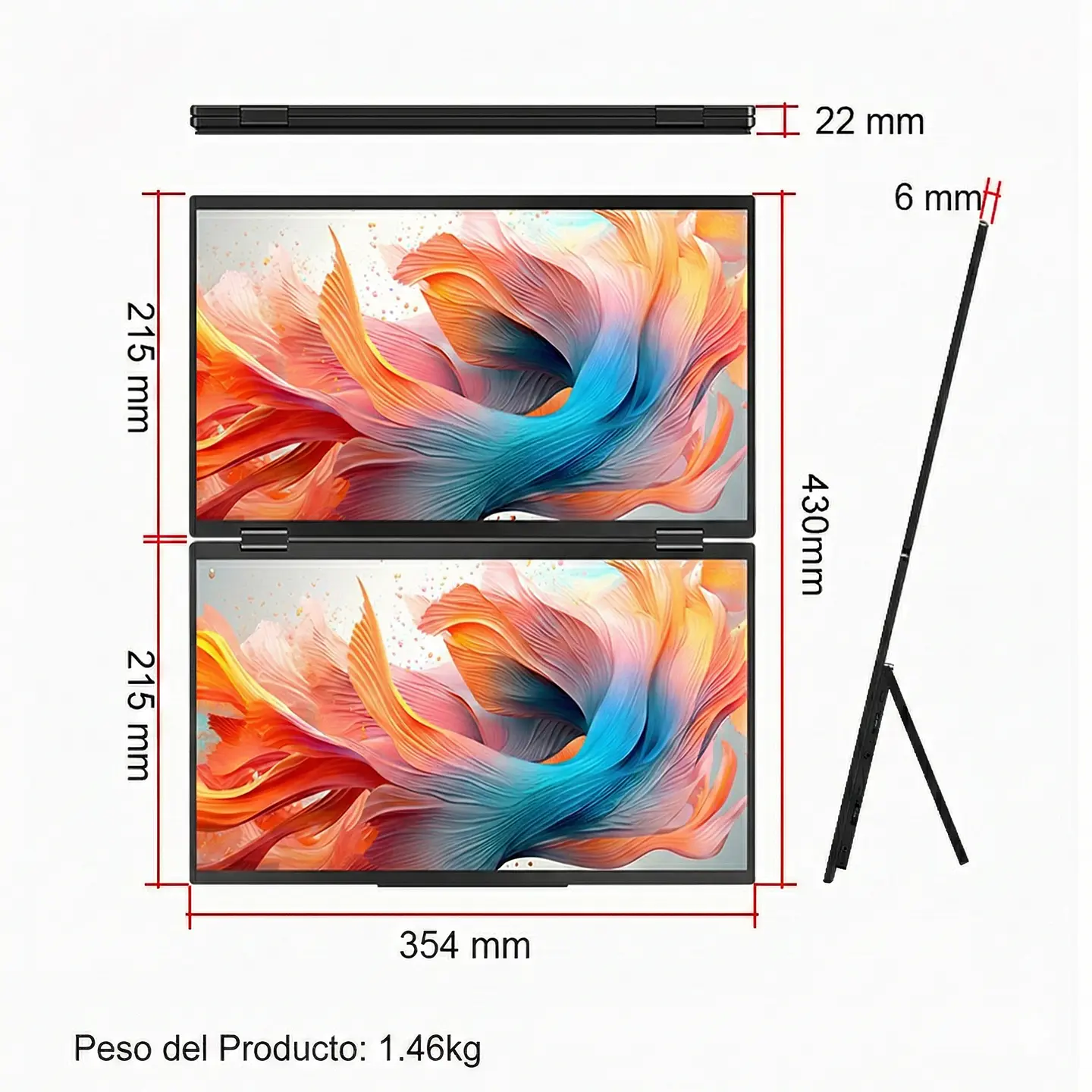 Monitor Portátil Doble Plegable 15.6'' Full HD Vertical 3