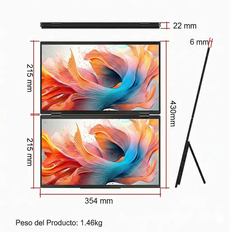 Monitor Portátil Doble Plegable 15.6'' Full HD Vertical 3