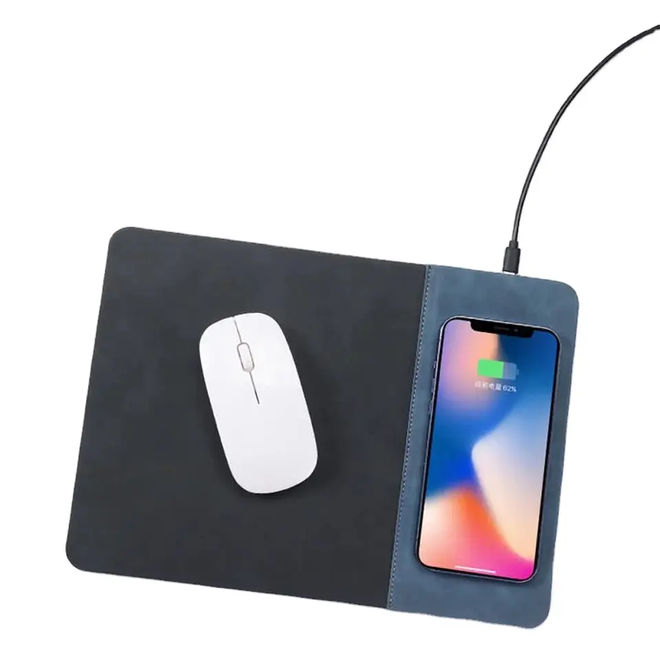 Mouse Pad Cargador Inalámbrico 15W Rápido Cuero 2 en 1 1