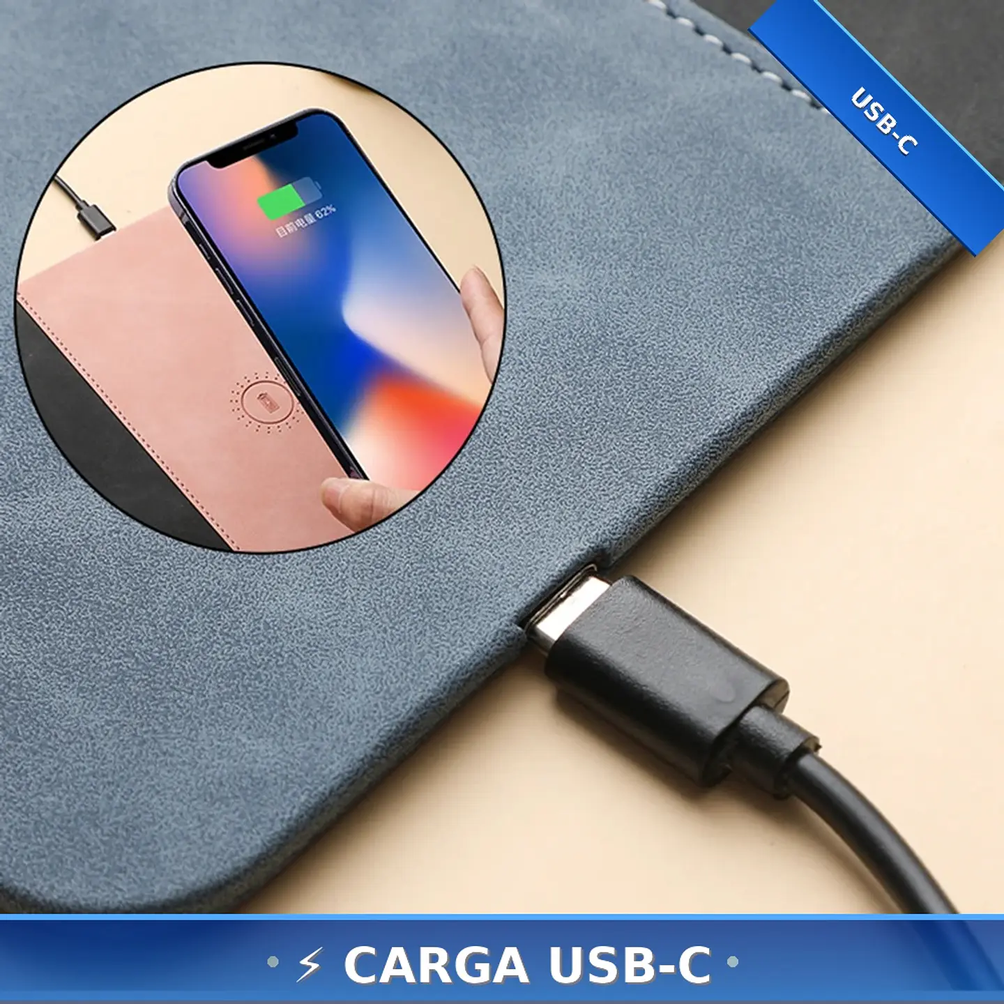Mouse Pad Cargador Inalámbrico 15W Rápido Cuero 2 en 1 4