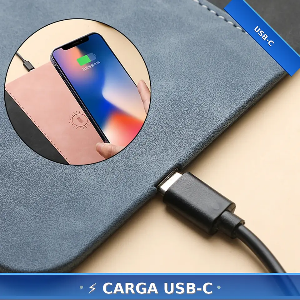 Mouse Pad Cargador Inalámbrico 15W Rápido Cuero 2 en 1 4
