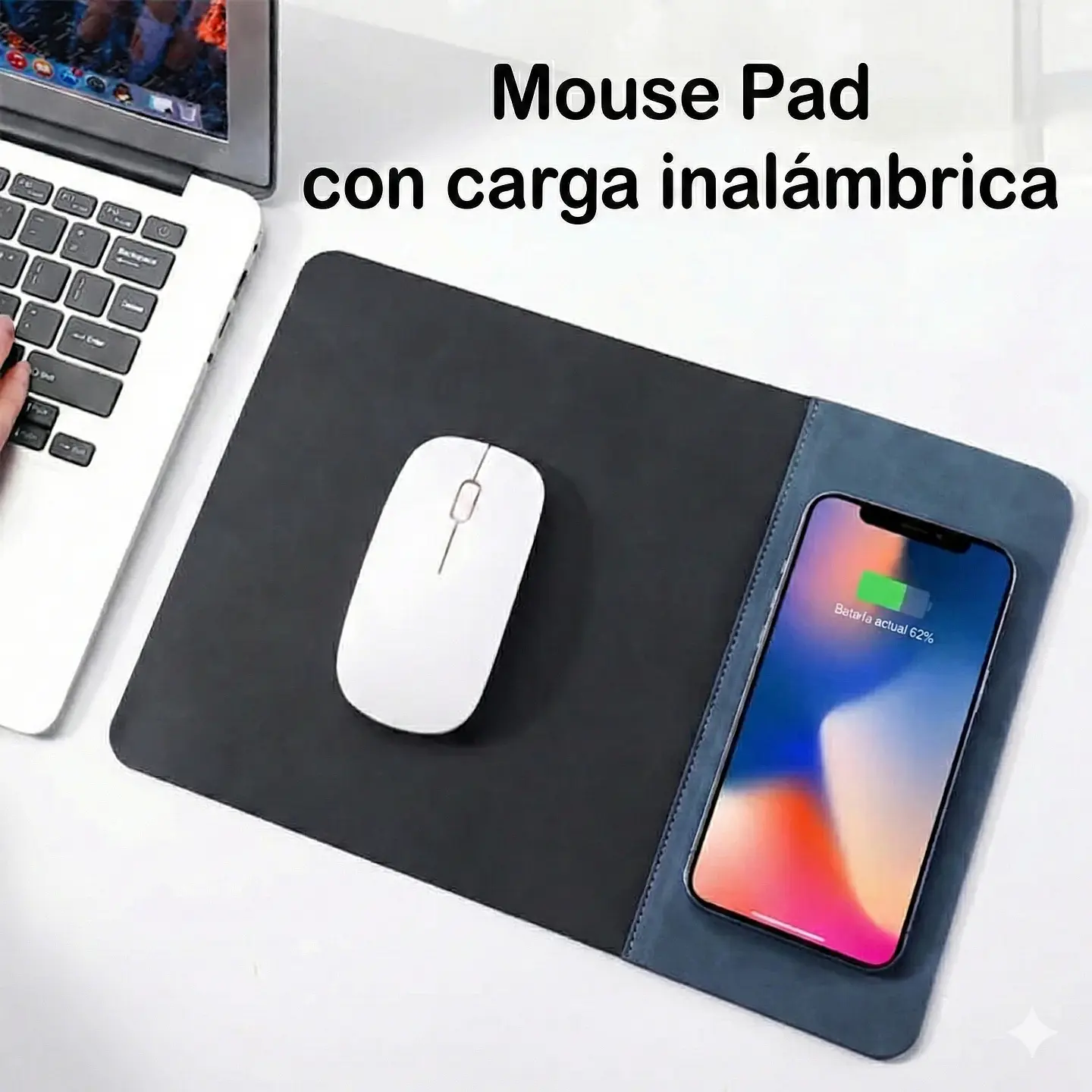 Mouse Pad Cargador Inalámbrico 15W Rápido Cuero 2 en 1 2
