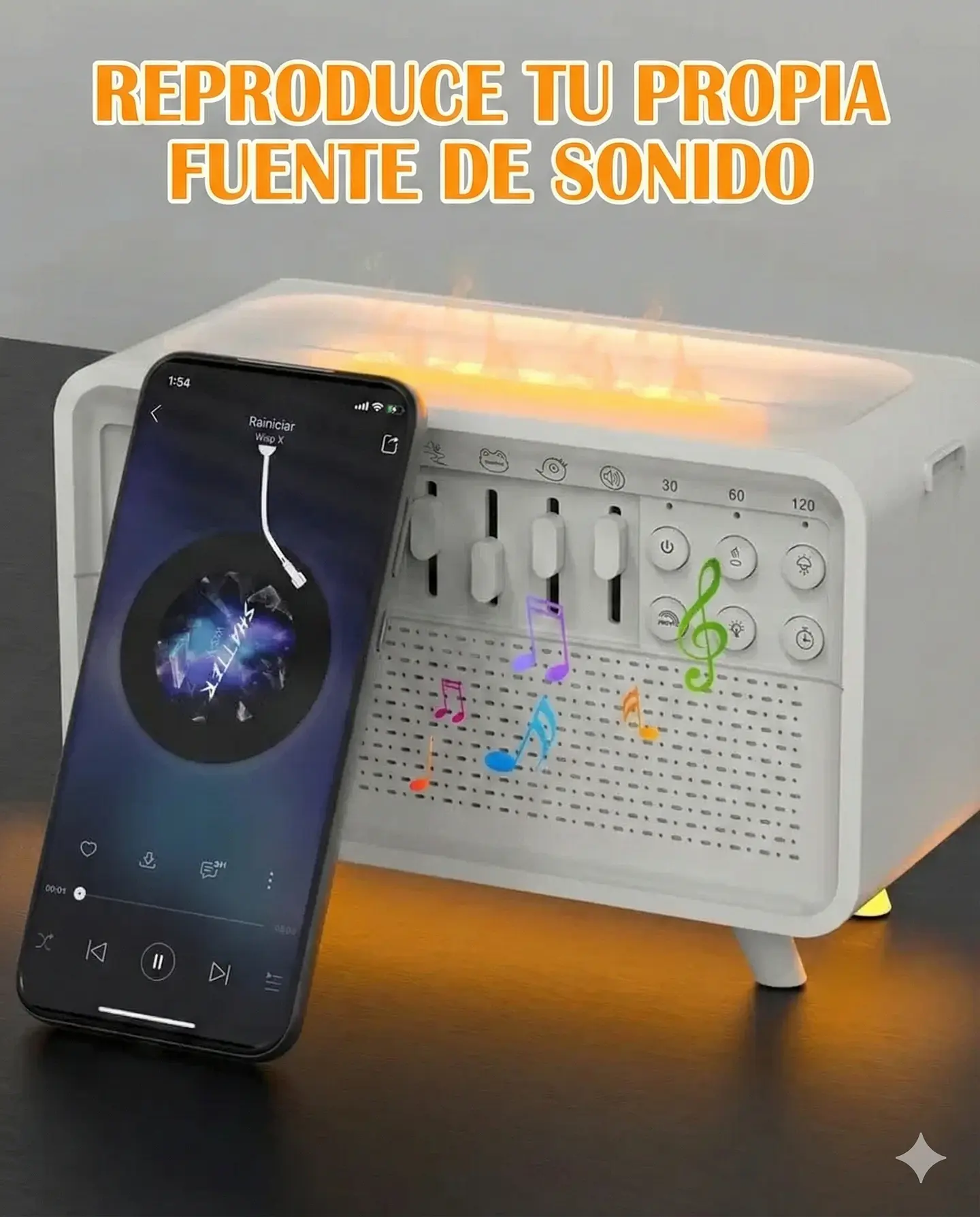 Parlante Bluetooth 4 en 1 Lámpara, Ruido Blanco, Difusor Aroma 4