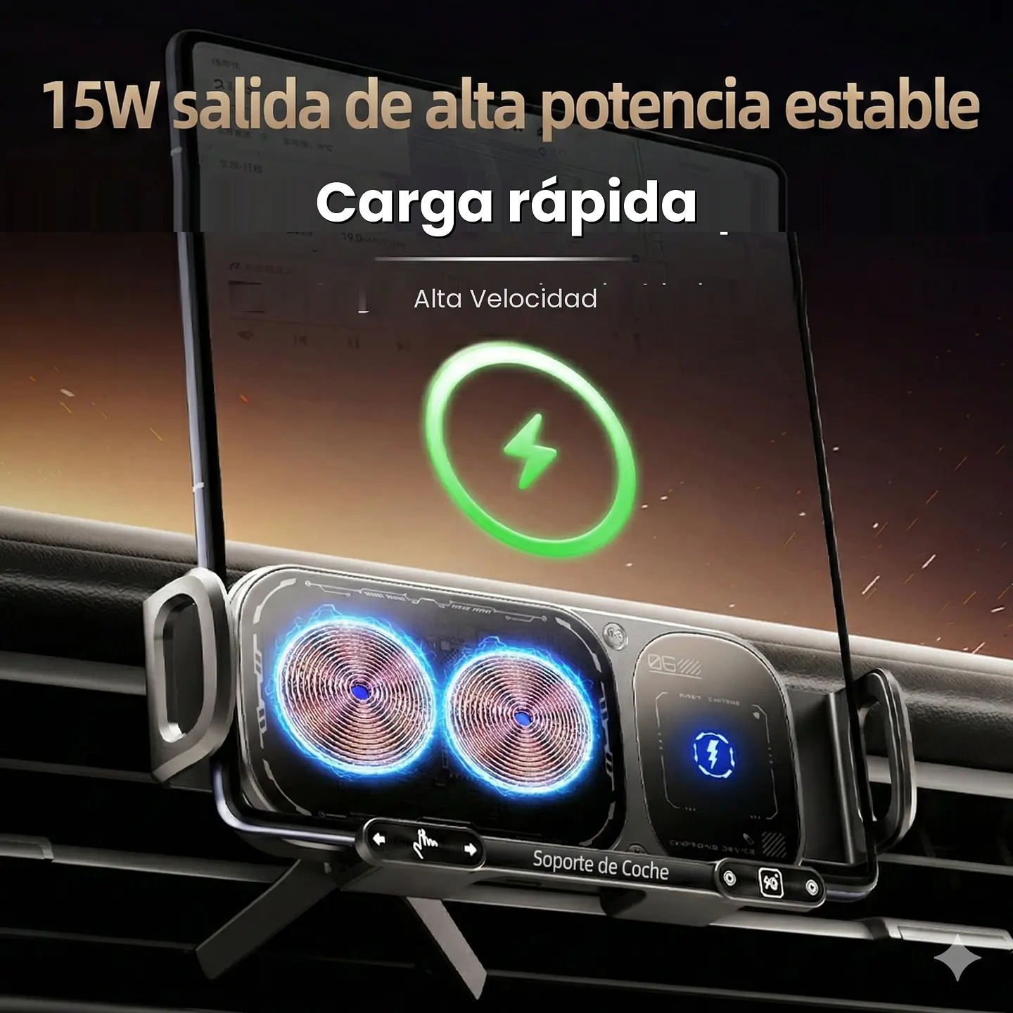 Soporte Celular Auto Cargador Inalámbrico 90° Antivibración 4