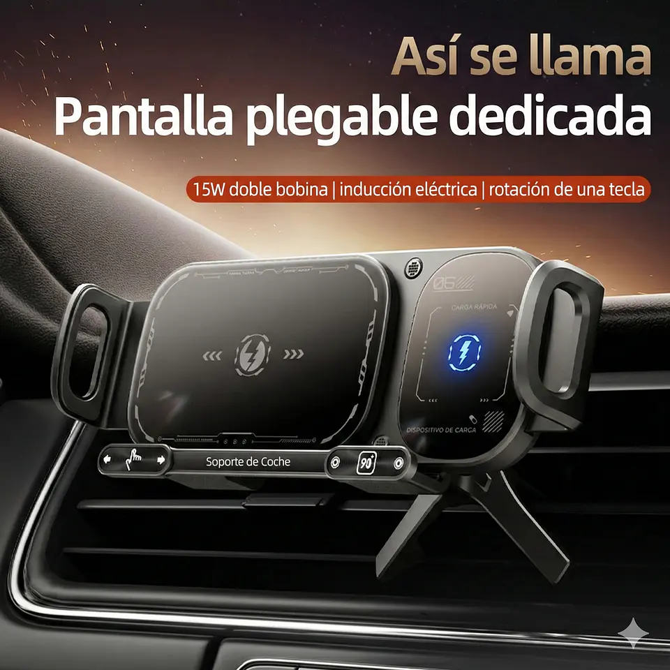 Soporte Celular Auto Cargador Inalámbrico 90° Antivibración 2