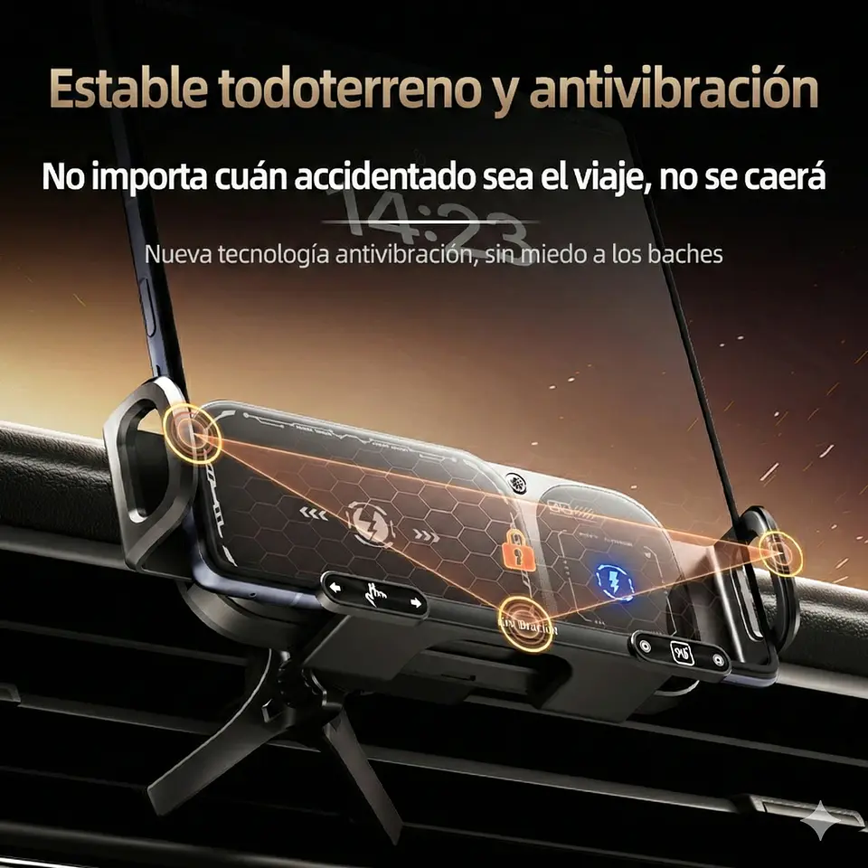 Soporte Celular Auto Cargador Inalámbrico 90° Antivibración 5