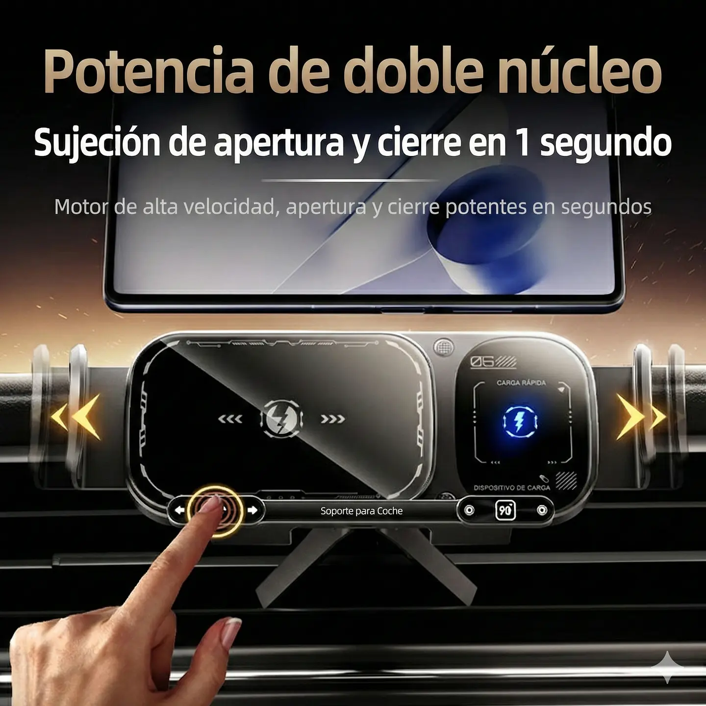 Soporte Celular Auto Cargador Inalámbrico 90° Antivibración 3