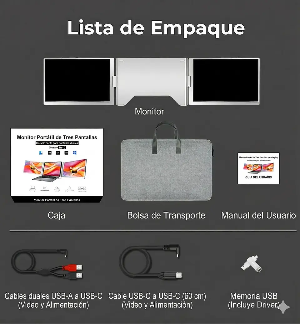 Monitor Portátil Doble Plegable 14'' Full HD Horizontal 6
