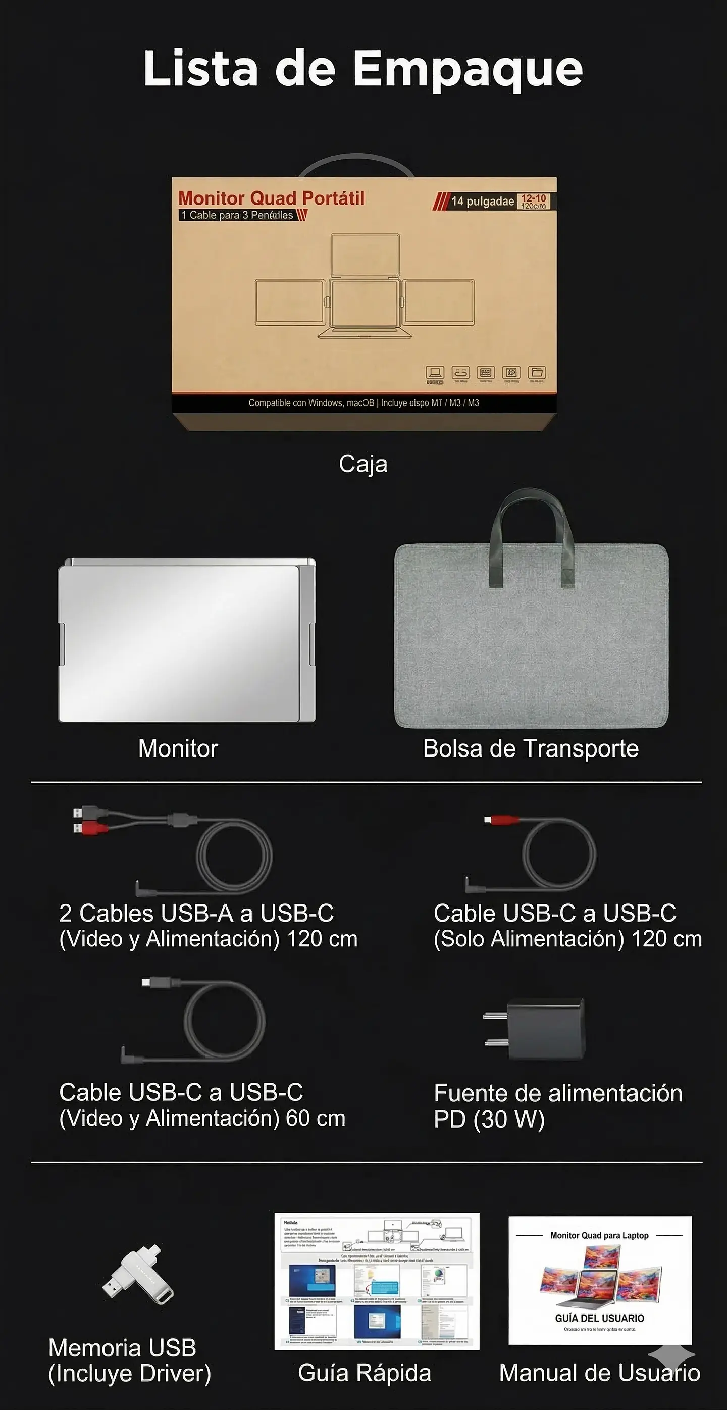 Monitor Portátil Triple Plegable 14'' Full HD 7