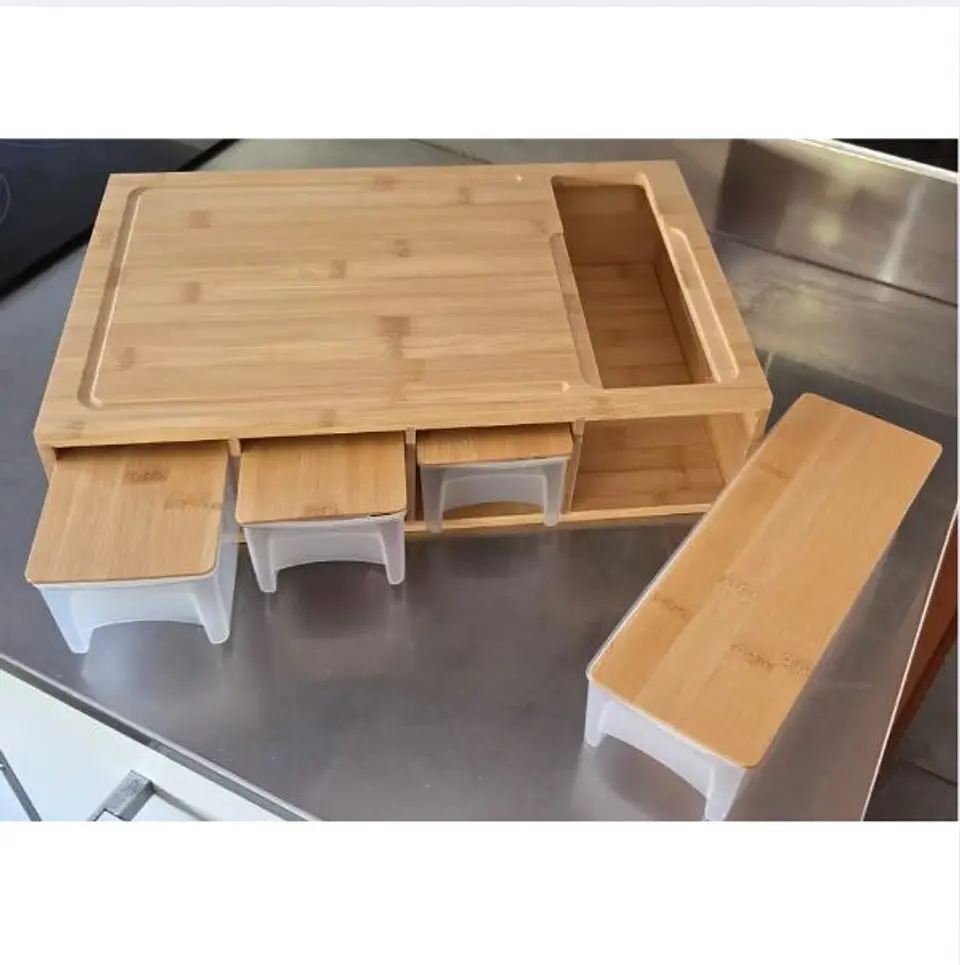 Tabla Cortar Bambú con 4 Contenedores Extraíbles y con tapa 7