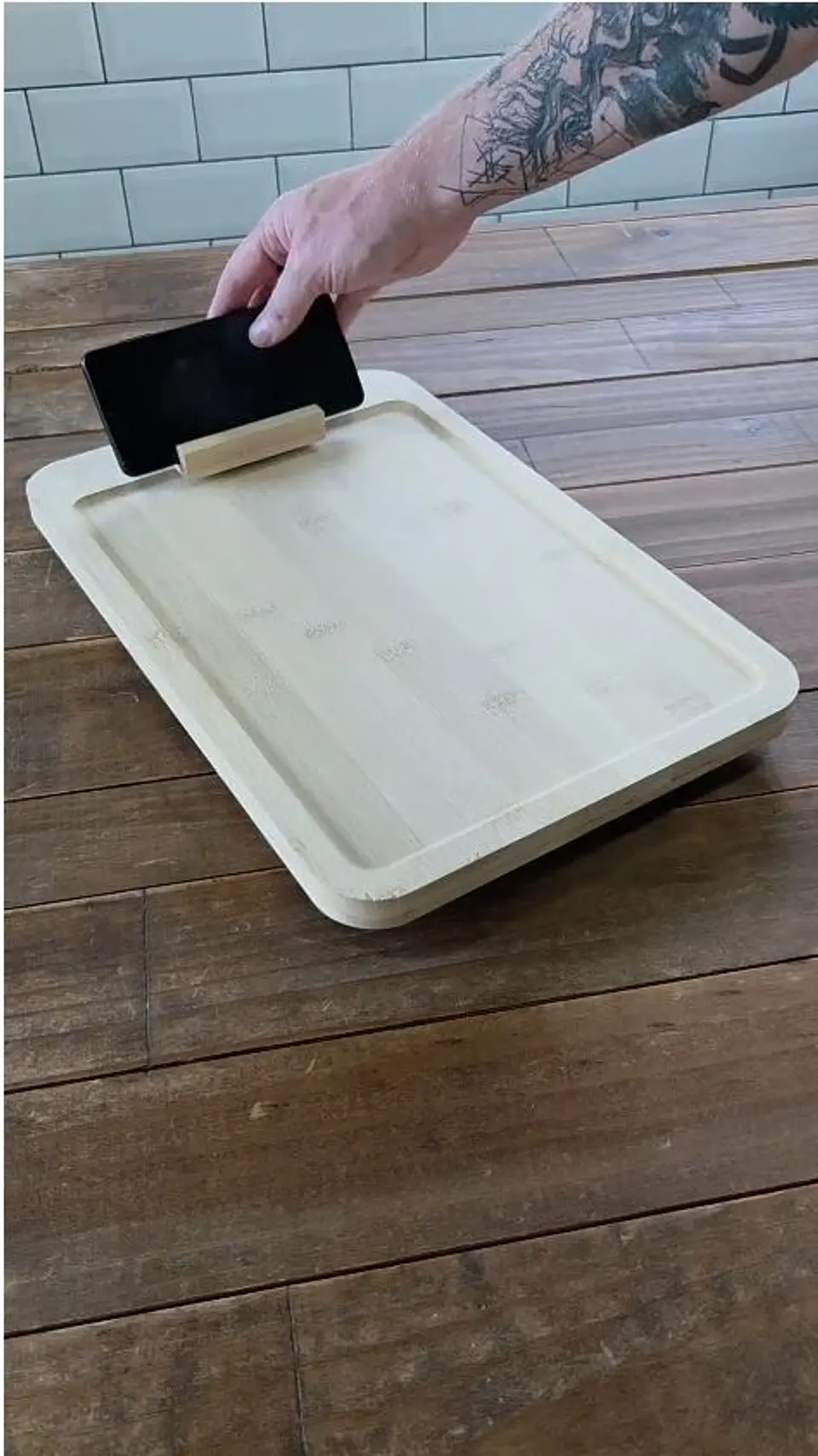 Bandeja Bambú Brazo Sofá Apoya Celular Snack Plegable 8