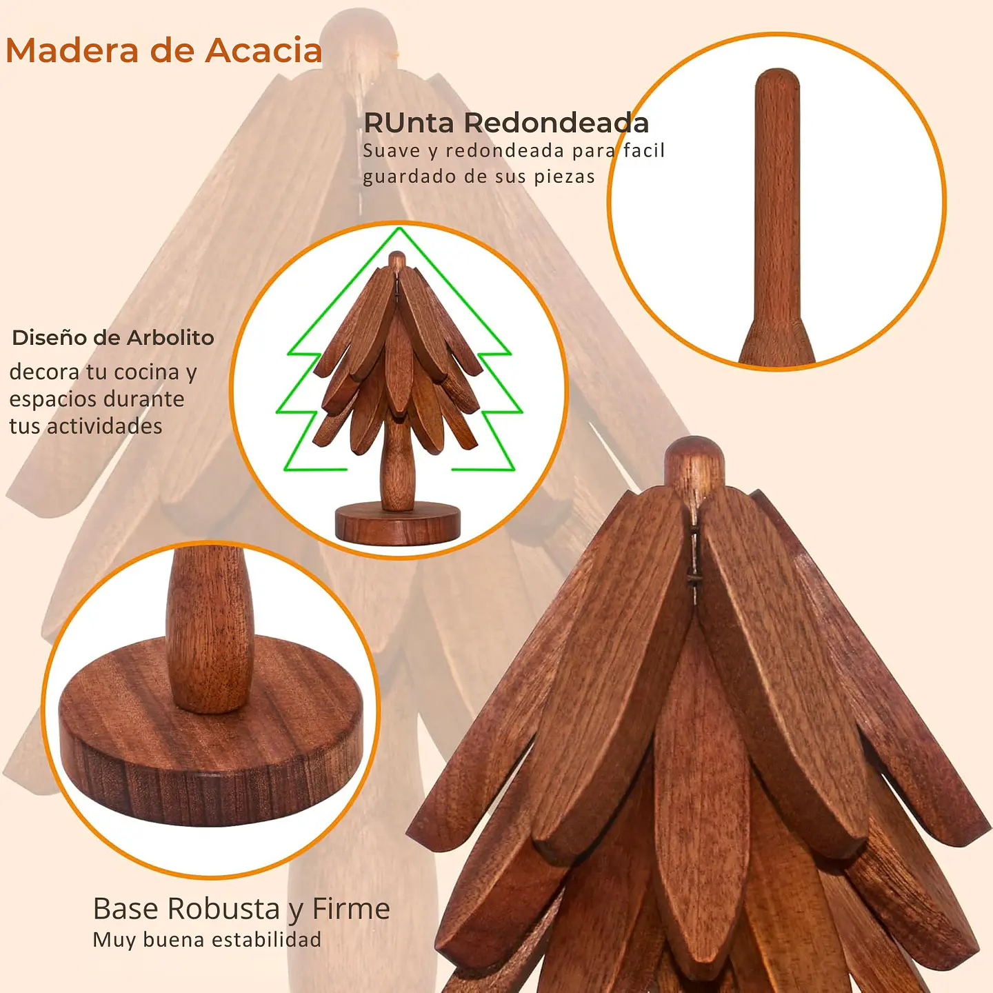 Set de Mat Madera con Soporte Árbol Posa Ollas Decorativo 3
