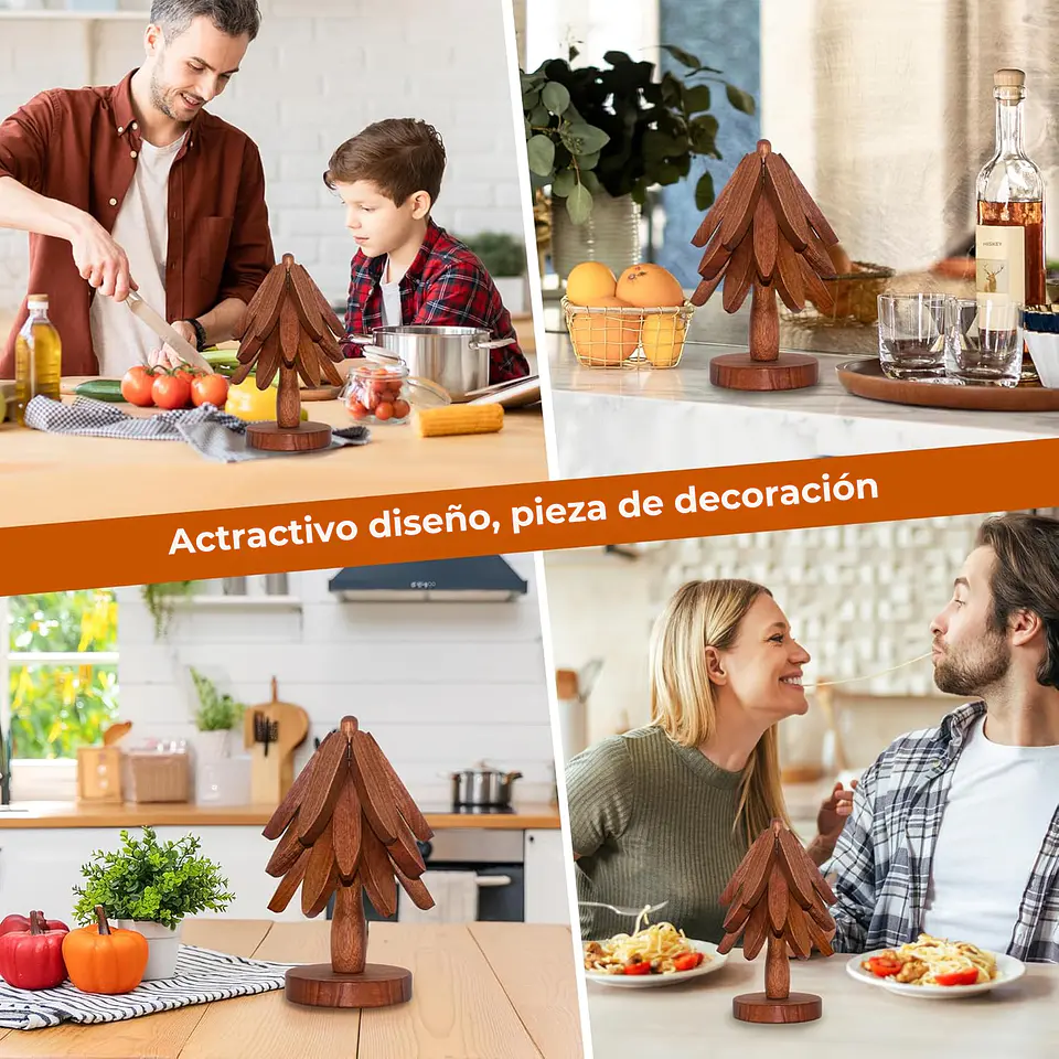 Set de Mat Madera con Soporte Árbol Posa Ollas Decorativo 6