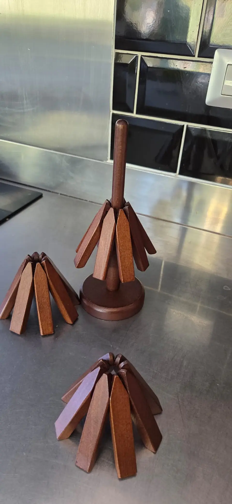 Set de Mat Madera con Soporte Árbol Posa Ollas Decorativo 9