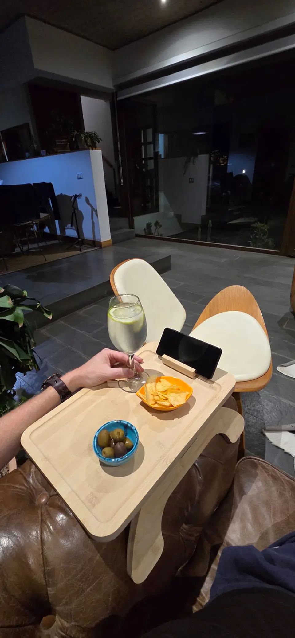 Bandeja Bambú Brazo Sofá Apoya Celular Snack Plegable 5