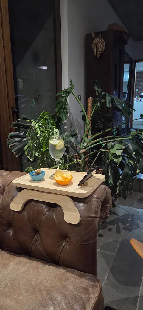 Bandeja Bambú Brazo Sofá Apoya Celular Snack Plegable