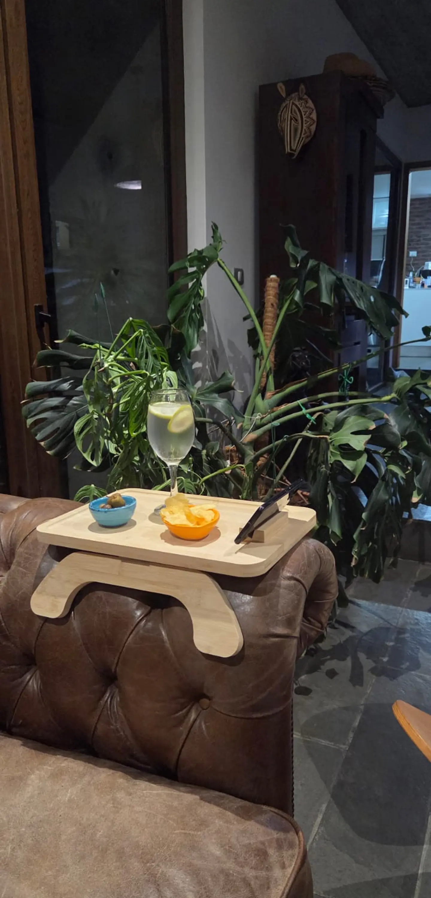 Bandeja Bambú Brazo Sofá Apoya Celular Snack Plegable 1