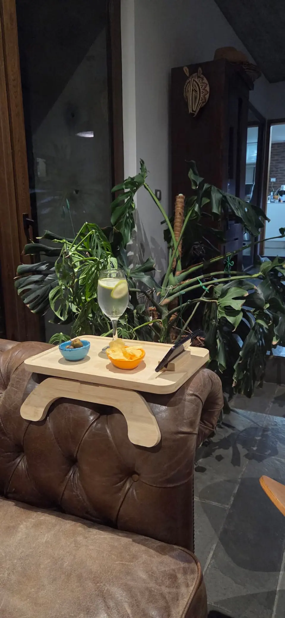 Bandeja Bambú Brazo Sofá Apoya Celular Snack Plegable 1