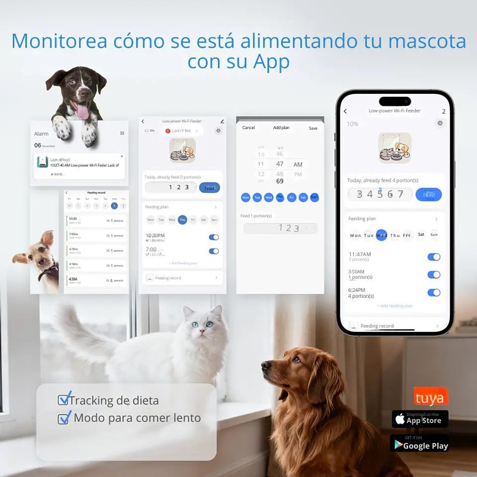 Dispensador Automático Comida Perros WiFi App 15L Programable 10