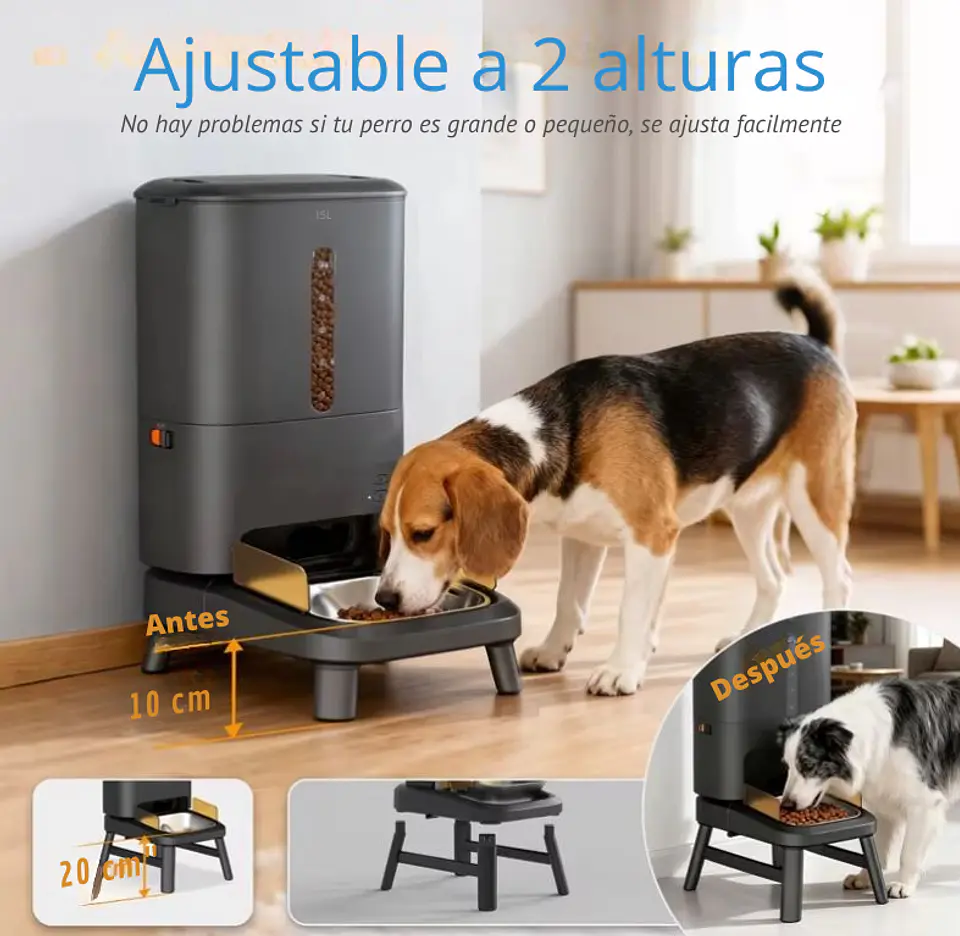 Dispensador Automático Comida Perros WiFi App 15L Programable 5