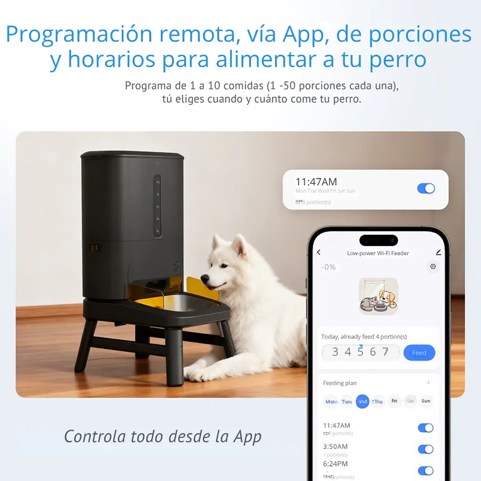Dispensador Automático Comida Perros WiFi App 15L Programable 6