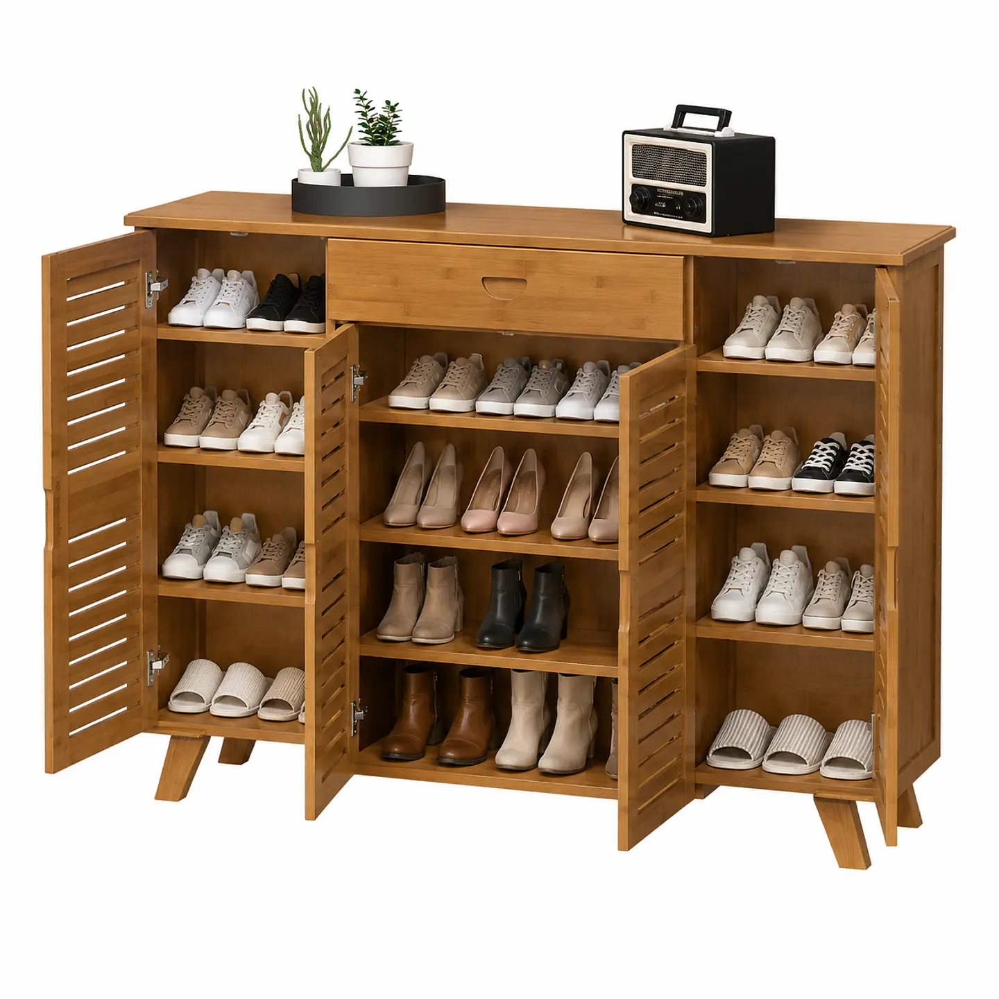 Zapatero Organizador de Bambu Moderno 4 puertas 1 cajón 4