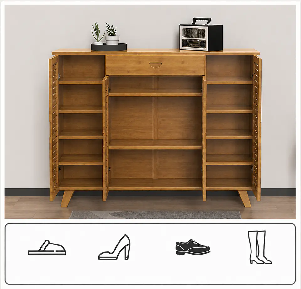 Zapatero Organizador de Bambu Moderno 4 puertas 1 cajón 3