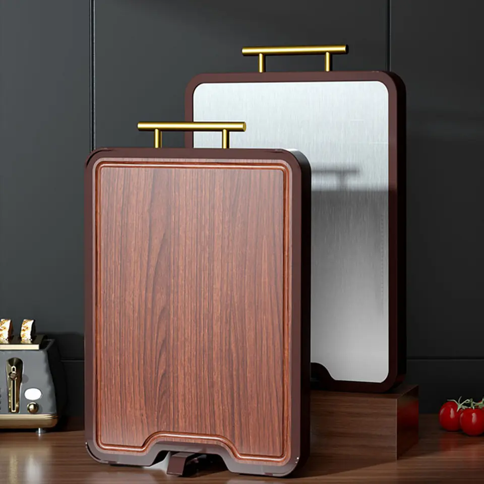 Tabla Cocina Picar Doble Madera Acero Inoxidable Afilador 1