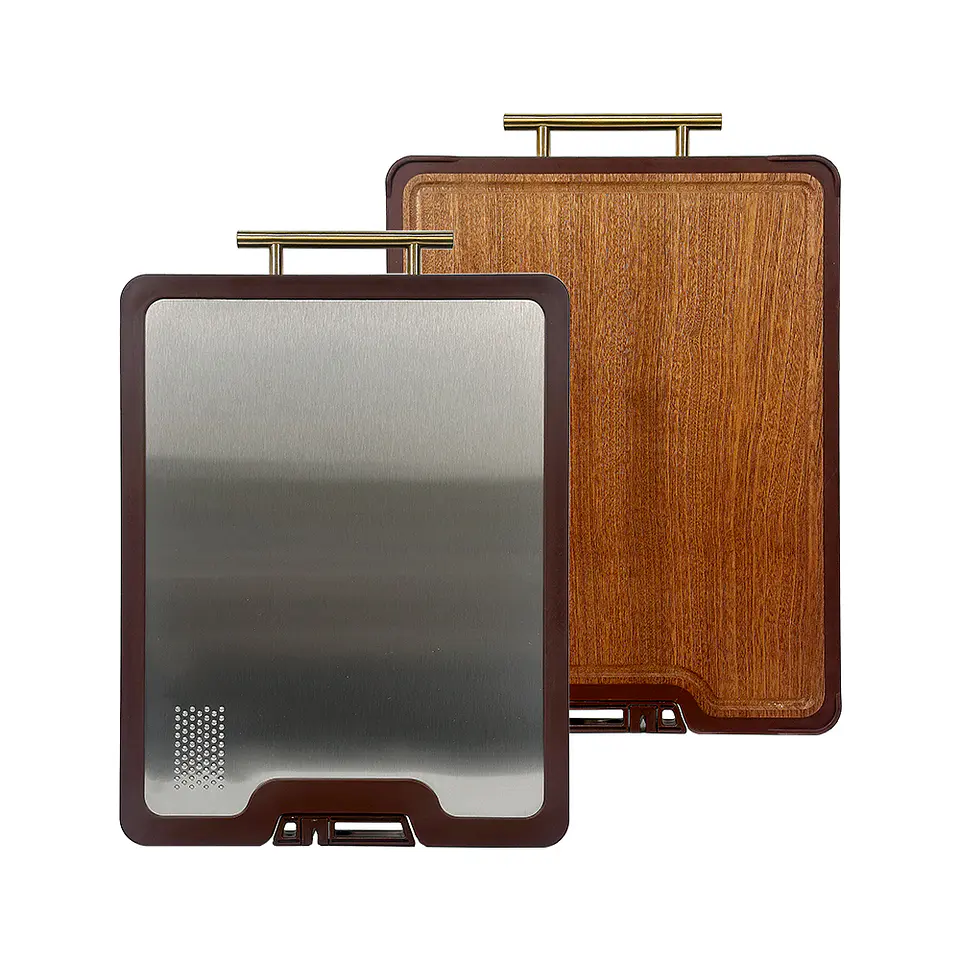 Tabla Cocina Picar Doble Madera Acero Inoxidable Afilador 9