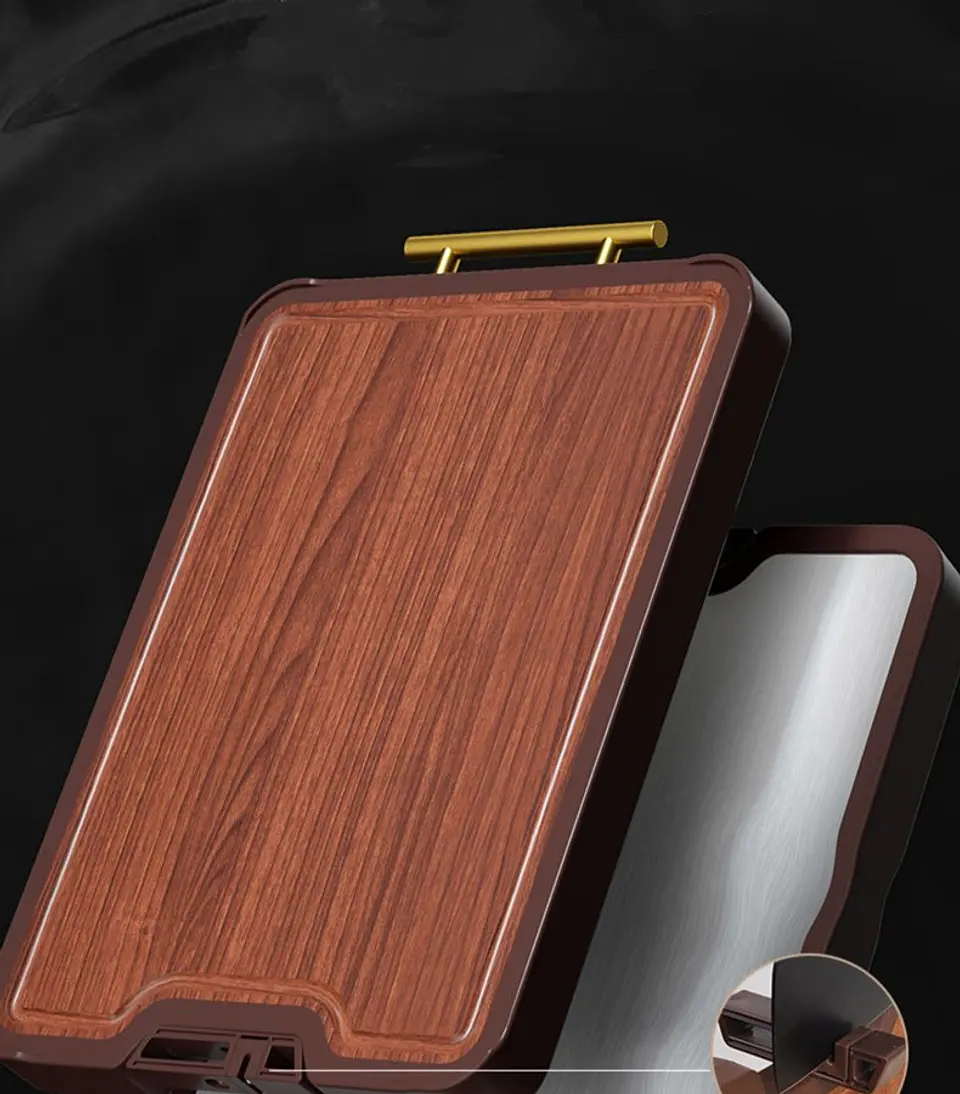 Tabla Cocina Picar Doble Madera Acero Inoxidable Afilador 8