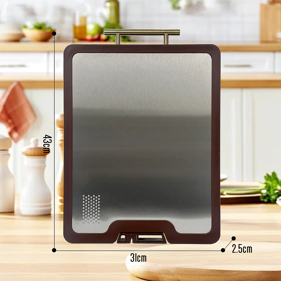 Tabla Cocina Picar Doble Madera Acero Inoxidable Afilador 7