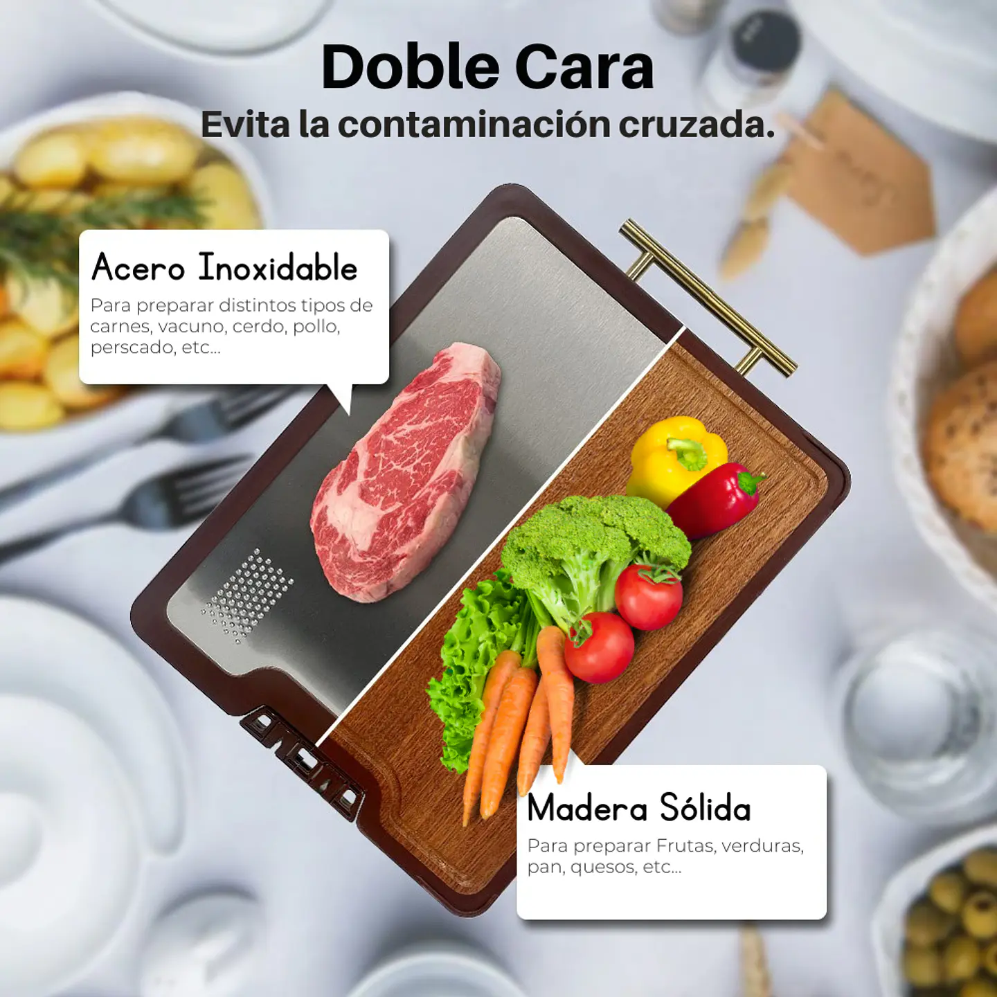 Tabla Cocina Picar Doble Madera Acero Inoxidable Afilador 3