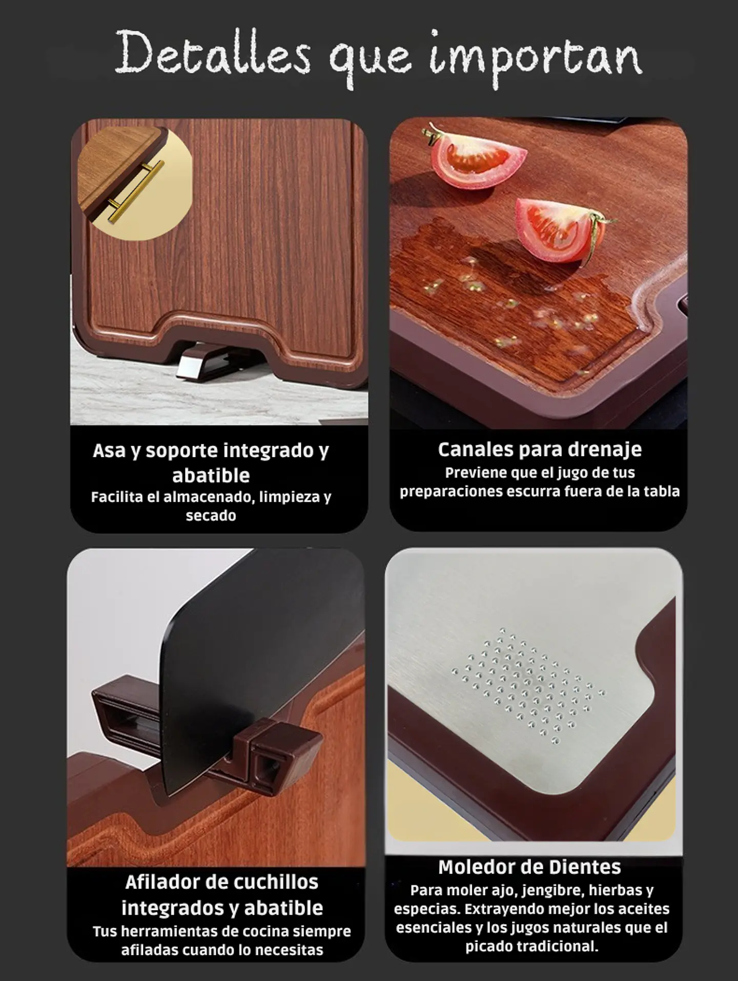 Tabla Cocina Picar Doble Madera Acero Inoxidable Afilador 6