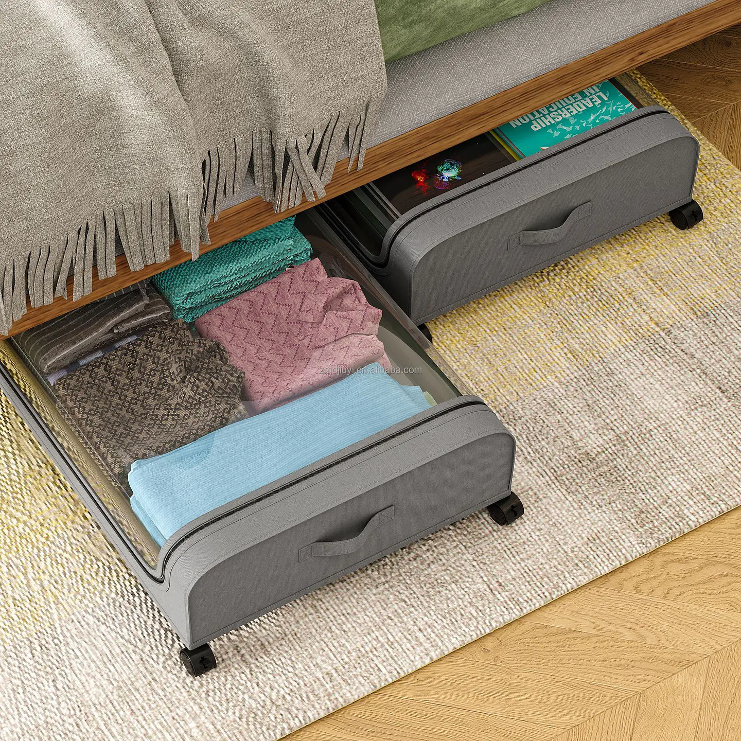 Caja Organizadora Bajo Cama Tapa Antipolvo Ropa Mantas 5