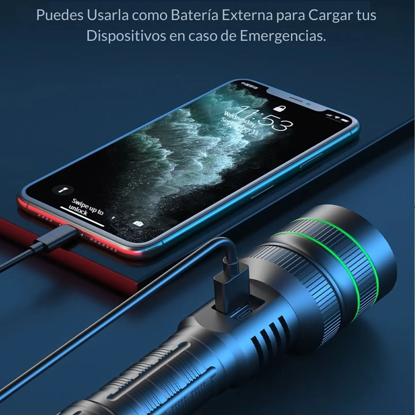Linterna Tactica Pro LED Potente Recargable Zoom Power Bank 4