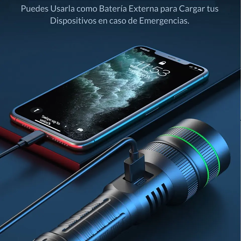 Linterna Tactica Pro LED Potente Recargable Zoom Power Bank 4