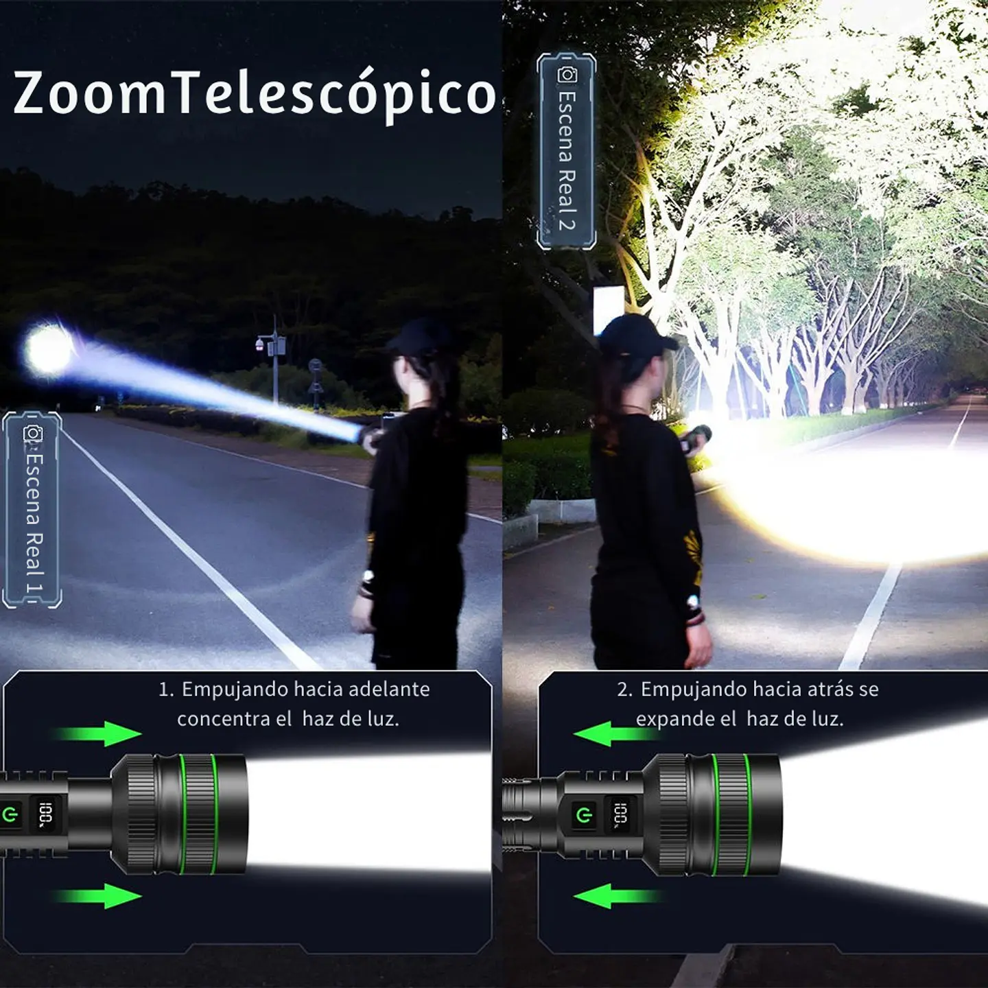 Linterna Tactica Pro LED Potente Recargable Zoom Power Bank 6