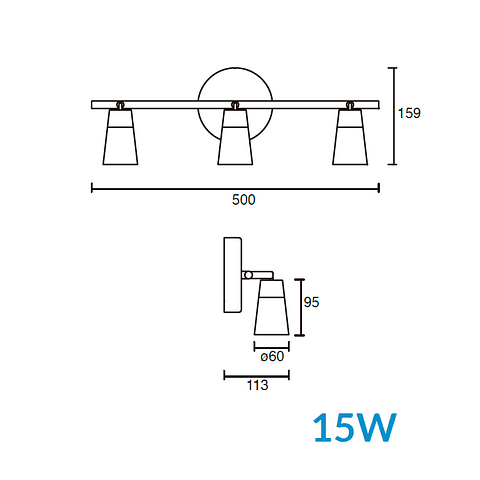 VITRO RIEL 3 LUCES 15W LED 