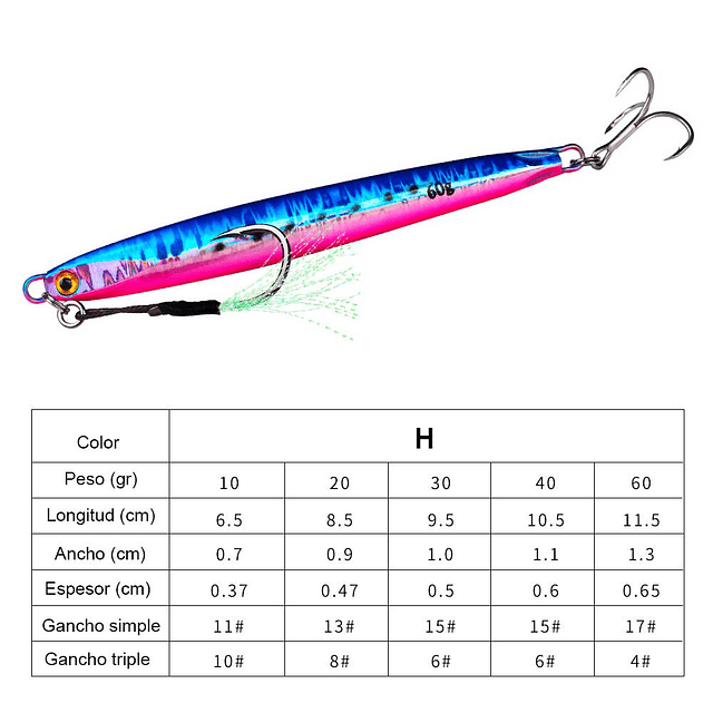 jig de pesca (señuelo) 6.5 cm/10 gramos Modelo H