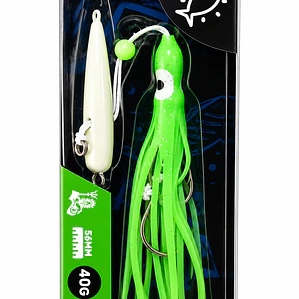 CHISPA CON PULPO 56mm 40g BLANCO PULPO VERDE GLOW