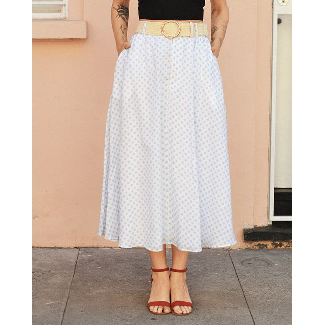 Falda Eve blanca lunares celestes