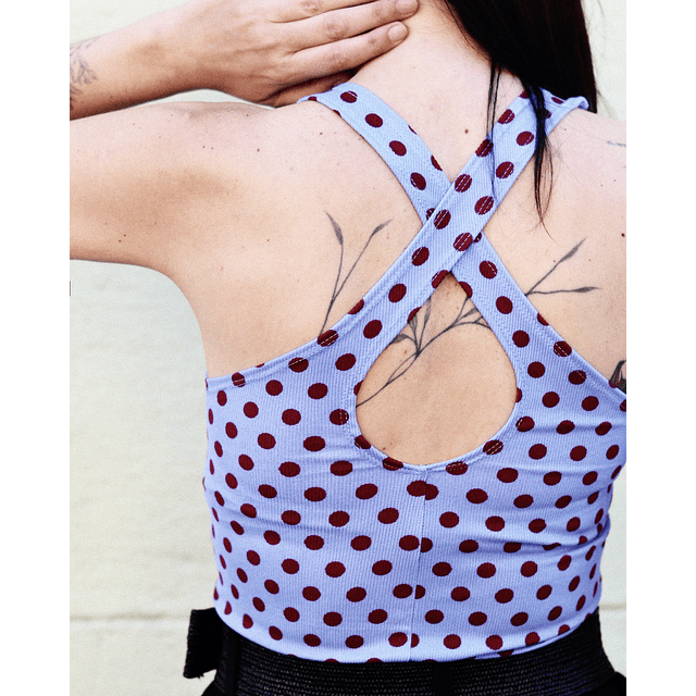 Top Isabel - Celeste y guinda